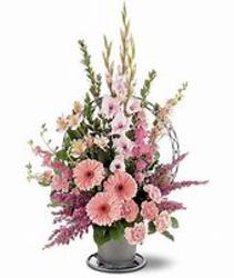 Delightful Pink Funeral Basket from Kelley's Florist in Lake Placid, FL